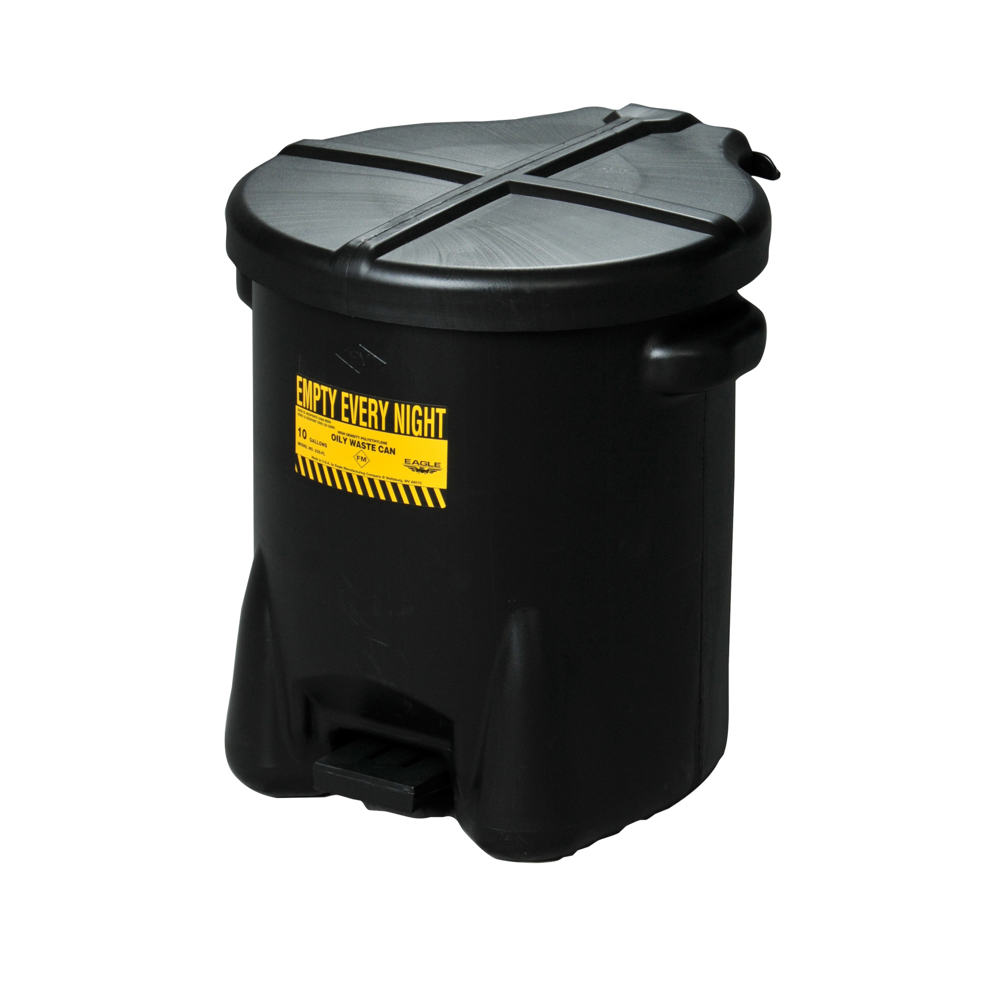Eagle Plastic Oily Waste Can — 10 Gallon, Hands-Free, Self-Close, Black, Model# 935FLBLK